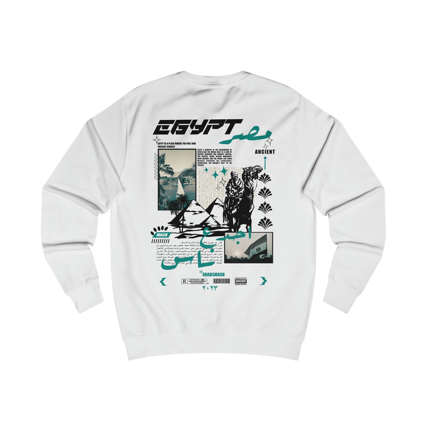 Sweat-shirt pyramides d'Egypte noir/blanc. الاهرامات.