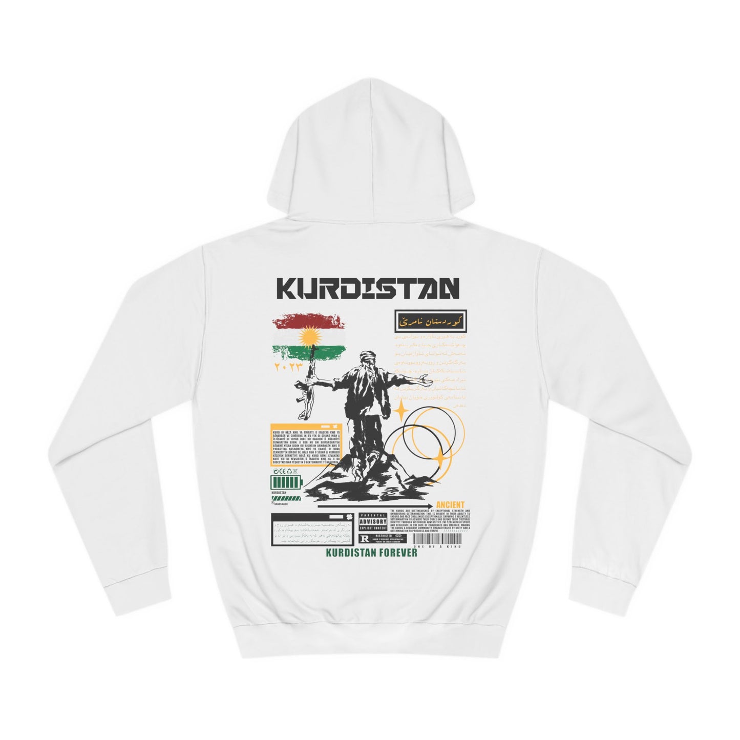 Sweat à capuche noir et blanc du Kurdistan. 2 كردستان . 