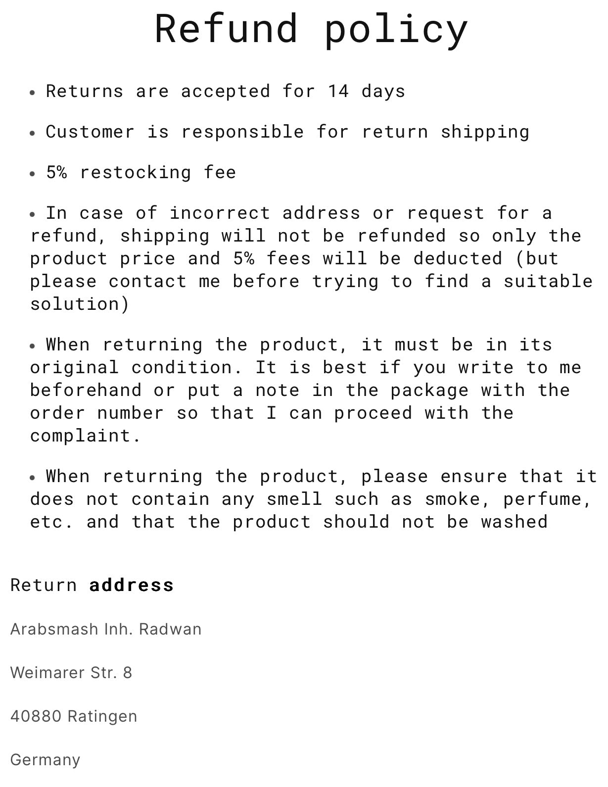 Customer is responsible for return shipping 📦